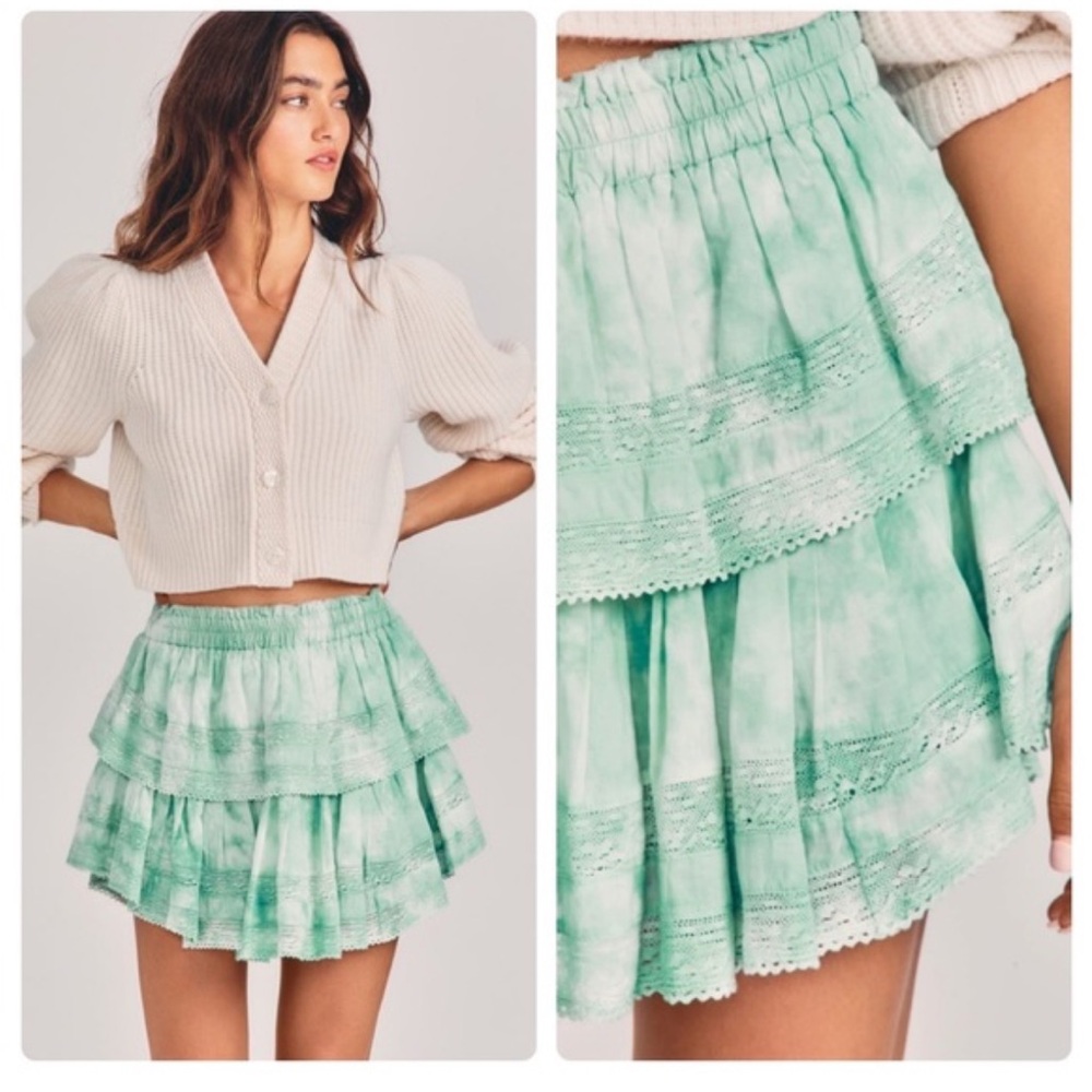 LoveShackFancy Mint Green Tiered Skirt size medium like new